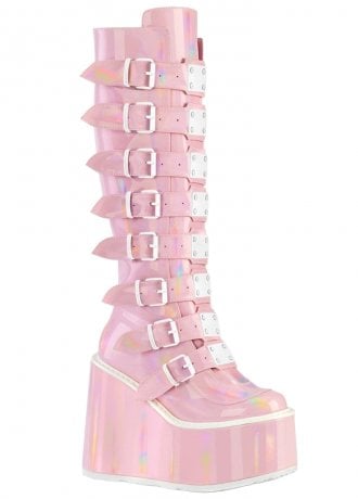 DemoniaCult Swing 815 Pink Hologram Buckle Platform Boot