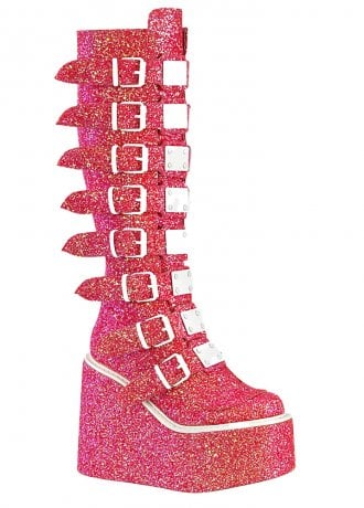 DemoniaCult Swing 815 UV Pink Glitter Buckle Platform Boot