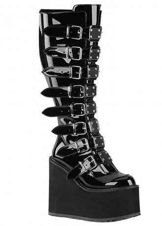 DemoniaCult Swing 815WC Patent Wide Calf Knee High Boot