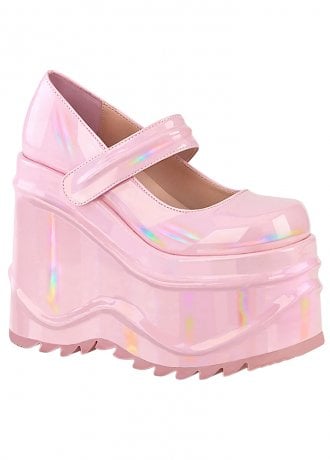 DemoniaCult Wave 32 Pink Hologram Mary Jane Platform