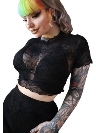 Forest Ink Spiderweb Mesh Short Sleeve Top