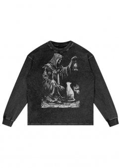 Time Premium Acid Wash Oversize Long Sleeve Top