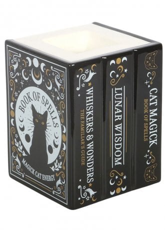Gothic Homeware Black Cat Book Of Spells Oil Burner