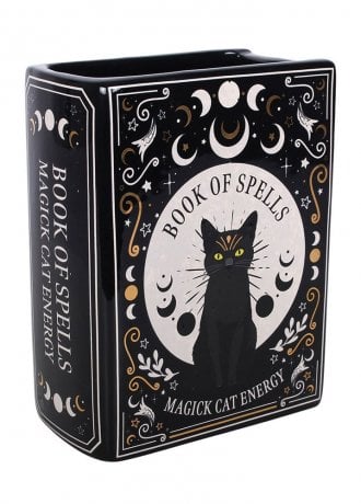 Gothic Homeware Black Cat Magick Book Shaped Vase