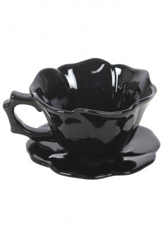 Gothic Homeware Black Rose Teacup & Saucer