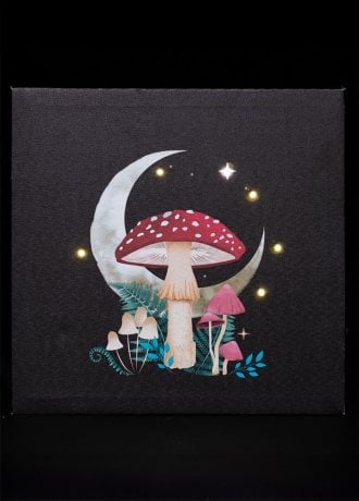 Gothic Homeware Forest Mushroom Light Up Canvas Plaque
