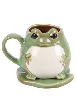 Frog Shaped Ceramic Mug & Lily Pad Saucer