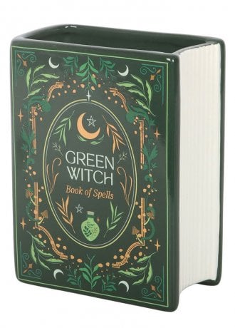 Gothic Homeware Green Witch Book Shaped Vase