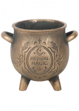 Gothic Homeware Herbal Magic Bronze Effect Cauldron Plant Pot