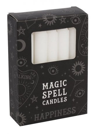 Gothic Homeware Pack of 12 White Happiness Spell Candles