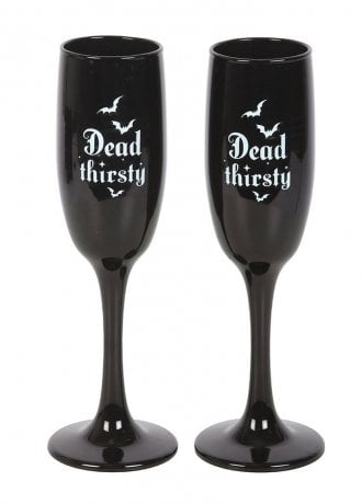 Gothic Homeware Set Of 2 Dead Thirsty Black Champagne Flutes