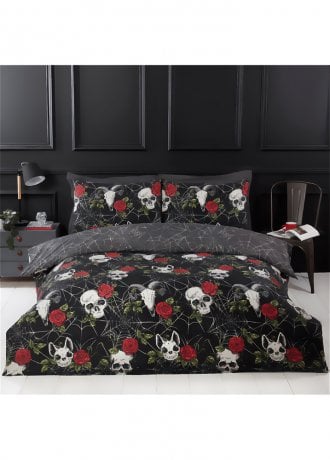 Gothic Homeware Skulls & Roses Reversible Duvet Set