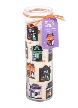 Gothic Homeware Spooky Street Pumpkin Cinnamon Roll Tube Candle