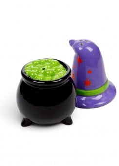 Spooky Witches Hat & Cauldron Ceramic Salt & Pepper Set