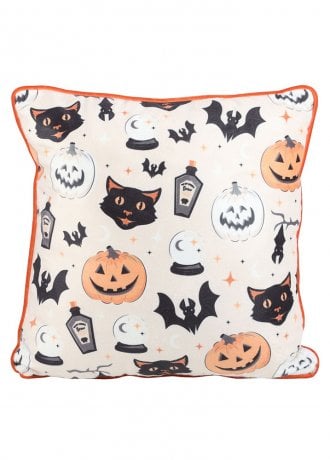 Gothic Homeware Square Spooky Cat & Pumpkin Print Cushion