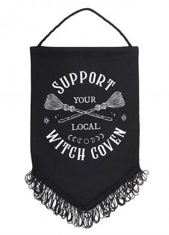 Gothic Homeware Support Your Local Witch Coven Hanging Fabric Banner
