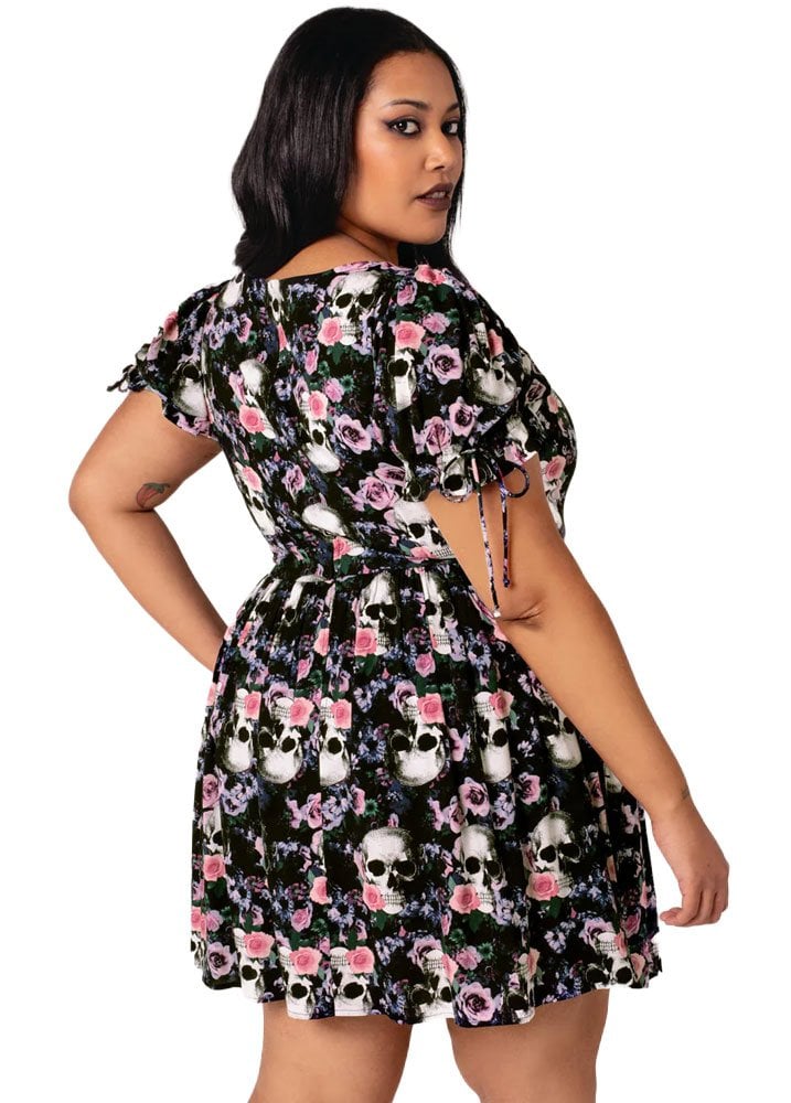 Hell Bunny Dorian Mini Dress – Gothic Rose & Skull Viscose Dress