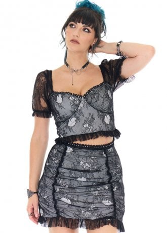 Jawbreaker Clothing Witchy Lace Ruched Puff Sleeve Top