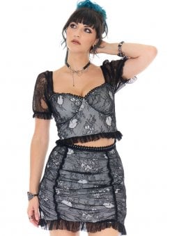 Witchy Lace Ruched Puff Sleeve Top