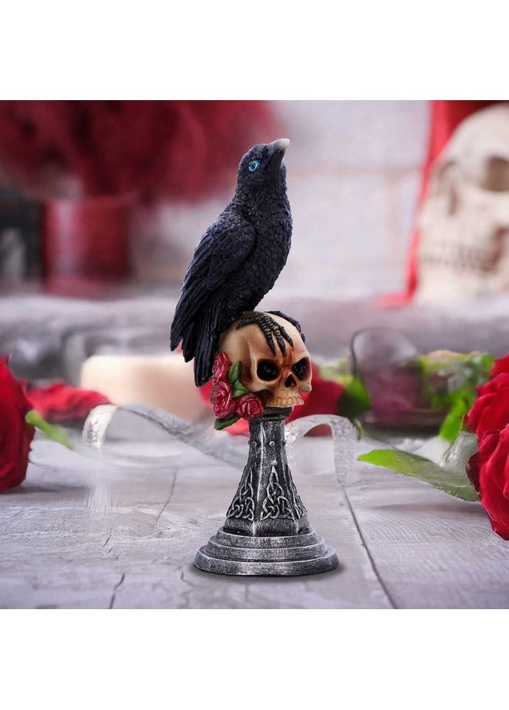 Statue Corbeau Romance Nemsis Now - Figurine Gothique Peinte à La Main, 20 Cm, Base Rose Rouge, Décoration Intérieure Collection
