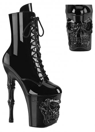 Pleaser Shoes Rapture 1020 Patent Skull Platform Boot