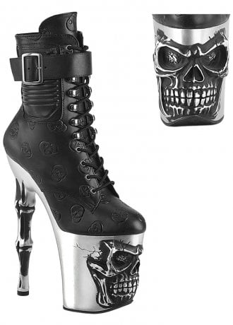 Pleaser Shoes Rapture 1020STR-02 Chrome Skull Platform Boot