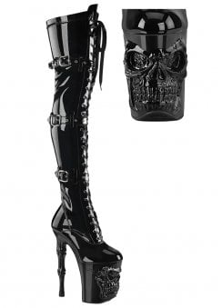 Rapture 3028 Patent Thigh High Skull Platform Boot