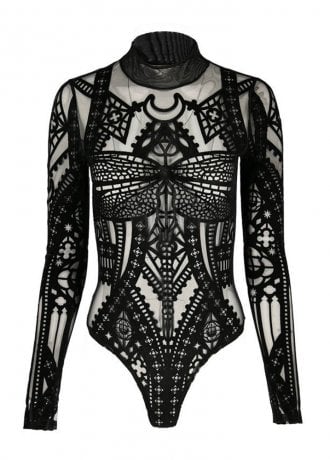 Restyle Cathedral Dragonfly Mesh & Velvet Bodysuit