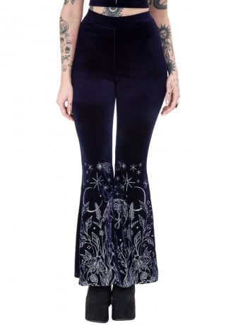 Restyle Cosmic Divinity Embroidered Velvet Bellbottoms