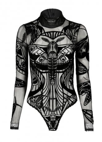 Restyle Moth Contour Mesh Flocked Bodysuit