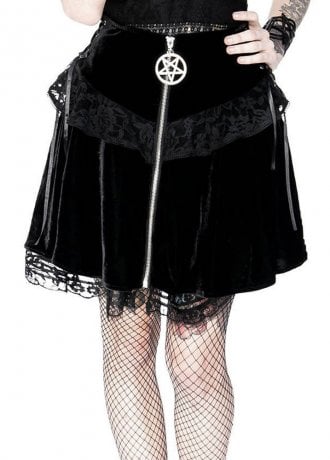 Restyle Pentagram Lace Up Velvet Mini Skirt