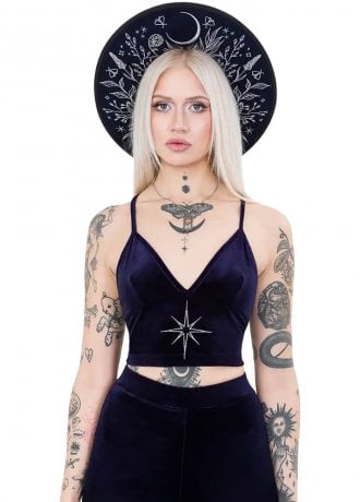Restyle Starlight Embroidered Velvet Cami Top