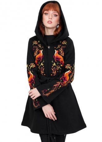 Restyle Vulpine Fox Embroidery Flared Hoodie