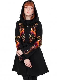 Vulpine Fox Embroidery Flared Hoodie