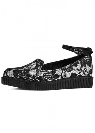 TUK Shoes Ballet Creeper Ankle Strap Black/White Lace