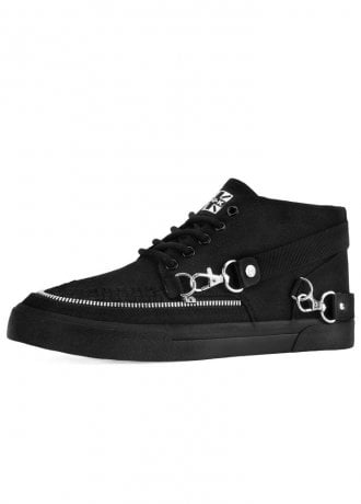 TUK Shoes Creeper Bondage Sneaker Mid Top Black Canvas