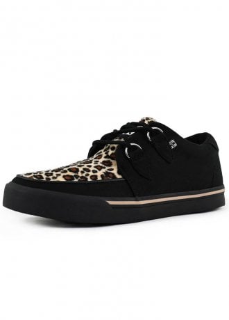 TUK Shoes Creeper Sneaker Black Canvas & Leopard Print