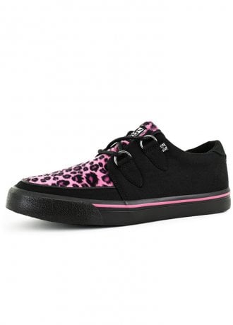 TUK Shoes Creeper Sneaker Black Canvas & Pink Leopard Print