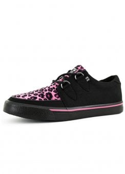 Creeper Sneaker Black Canvas & Pink Leopard Print