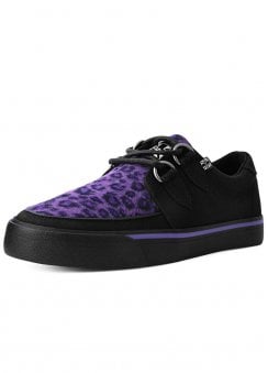 Creeper Sneaker Black Canvas & Purple Leopard Fur