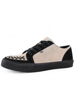 Lace-Up Creeper Sneaker Taupe & Black Suede