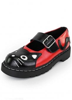 Mary Jane Kitty Black & Red Leather