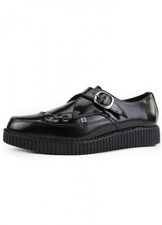 TUK Shoes Monk Buckle Pointed Creeper Black Leather