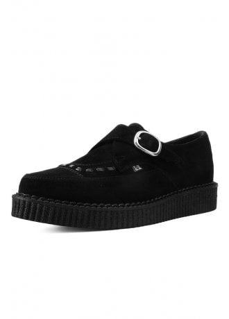 TUK Shoes Monk Buckle Pointed Creeper Black Suede