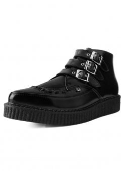 Pointed Creeper 3 Buckle Boot Black Leather