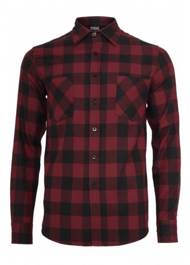 Urban Classics Burgundy Black Checked Flannel Shirt